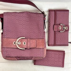 Coach Mauve Shoulder Bag with Silver Rare 3 piece SET